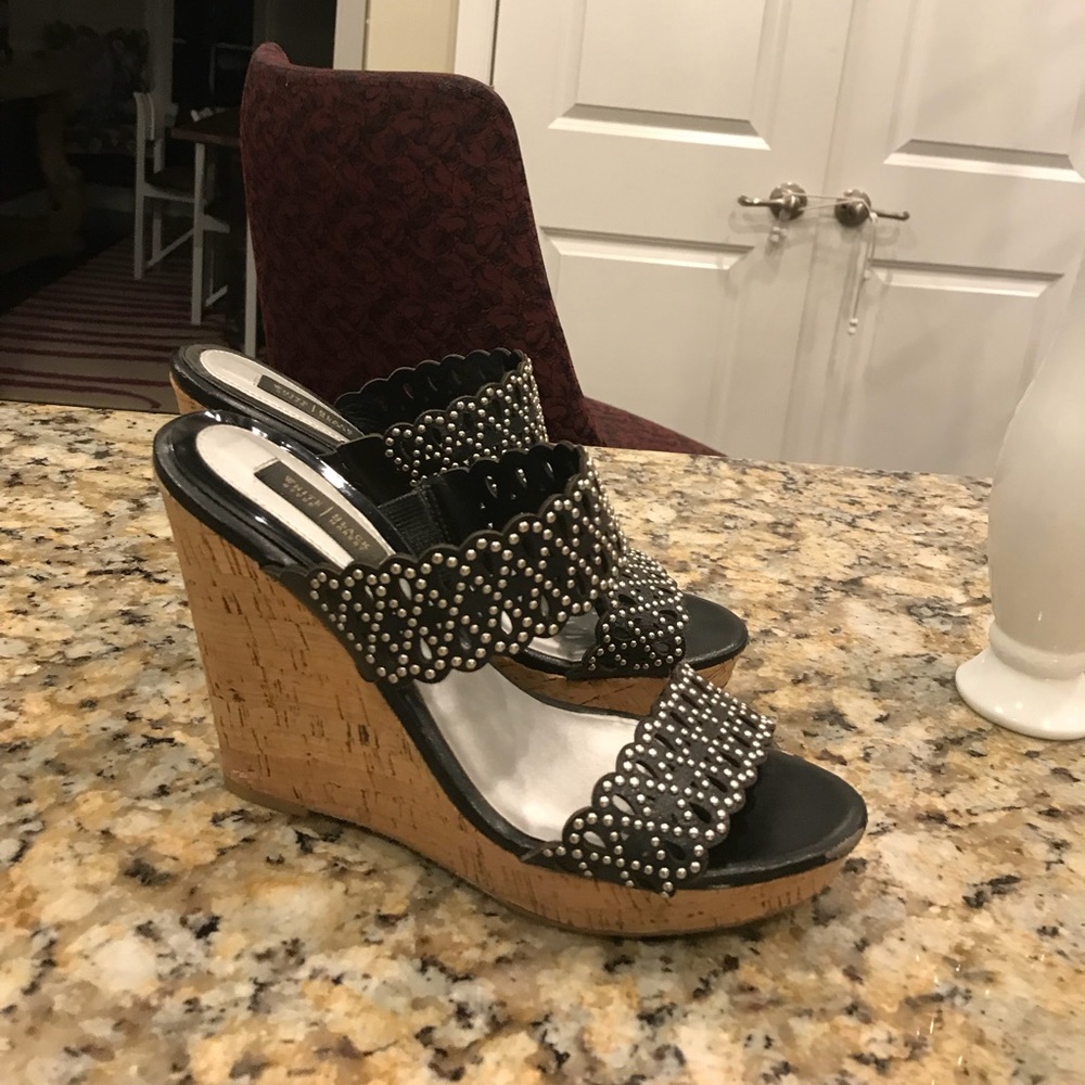 WHBM black studded wedge sandals